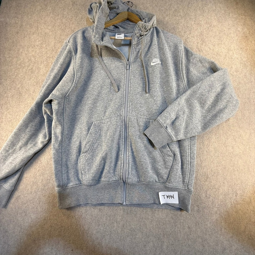 Nike Mens Club Fleece Full Zip Hoodie Grey Heather Embroidered Logo Medium
